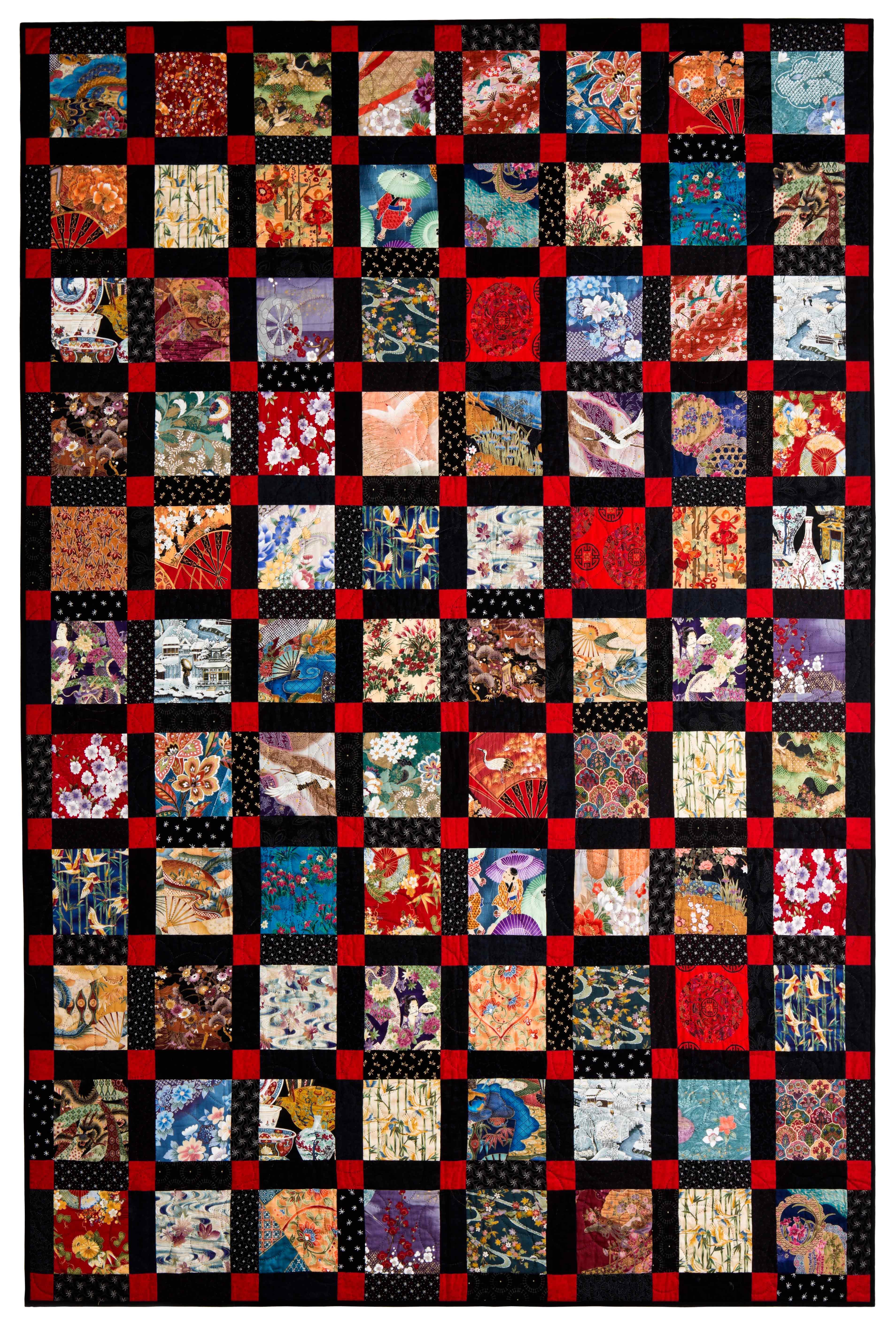 Japanese Sampler Quilt 68.75" x 94" by Judy Hopkins